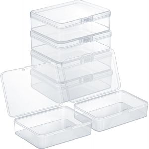 Mevronisshop-Petites Boites Plastiques Transparentes Avec Couvercles [Lot De 6] - Mini Boite Plastique &Agrave; Charni&egrave;re Pour Perles, Craft, Accessoires - Pour Maison & Bureau - 9,5 X 6,5 X 2,6 Cm - Neuf