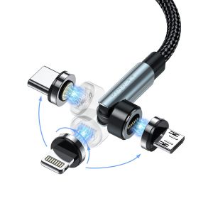 JGD-C&acirc;ble de charge magn&eacute;tique 7 broches 2 m 360&deg; et 180&deg; - Charge rapide 3 A et transfert de donn&eacute;es pour produits de type C/Micro USB/i-Products - Neuf