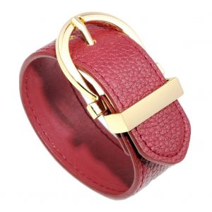 Bracelet En Cuir De Vache Pour Femme, Accessoire De Bijouterie Simple, Bracelet Reglable (Rose Rouge) - Neuf