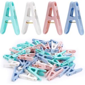 Pinces à Linge en plastique, 50 Pack Coloré Chaussette Clips, pinces à Linge avec des Ressorts, des Petites pinces à Linge, Cintre Clips, 4 Couleurs pinces à Linge pour la Cuisine, - Neuf