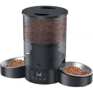 Distributeur Automatique De Nourriture Pour Chat 3l Avec 2 Bols En Acier Inoxydable, Double Alimentation Et Minuterie 12 Portions 6 Repas Par Jour Pour Chat Et Chien - Neuf