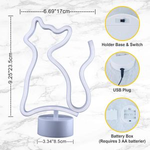 Panneau Néon En Forme De Chat, Alimentation Usb Ou 3 Piles Aa, Lumières Led, Décoration De Table, Décoration Murale De Chambre De Fille,Cadeau D'anniversaire D'enfant, Fournitures De Fête De Mariage - Neuf