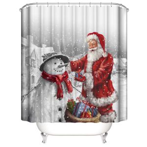 No&euml;l Rideau de Douche 180*200cm, Santa Claus Rideau de Douche en Polyester Imperm&eacute;able Rideau de Douche avec 12 Crochets pour la D&eacute;coration de No&euml;l, salle de Bains Rideau - Neuf