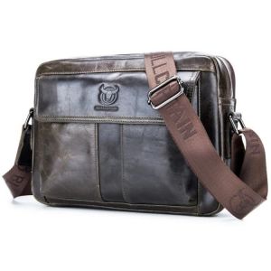 Sac messager en cuir pour homme-Double couche,une épaule,Bleu fer-Bleu fer - Neuf