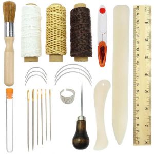 Kits D'outils De Reliure,23pcs Premium Outils De Couture Pour Cuir,Faite À La Main Et Livres De Papier Diy Bookblind Ensemble,Compris Les Aiguilles À Coudre/Ciré Fil - Neuf