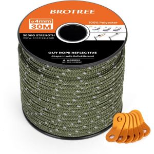 Eryi-Corde Tente Camping 4mm 30m Avec 6 X Tendeur Corde Tente - Réfléchissant Vert Armée - Neuf