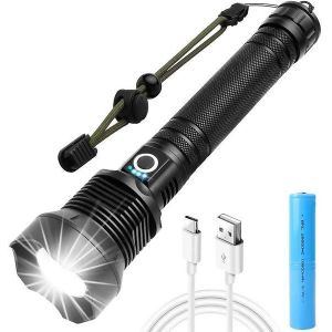 Lampe Torche Tactique Led Rechargeable De 90 000 Lumens &iquest; Ultra Lumineuse, Chargement Usb, R&eacute;sistante Aux Intemp&eacute;ries, 3 Modes, Longue Port&eacute;e Et Sos D'urgence - Neuf