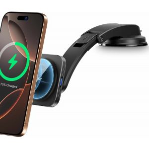 Magsafe Car Phone Holder, Magsafe Car Charger, Dashboard Magnetic Phone Holder Wireless Charger for iPhone 16/15/14/13/12, Samsung Galaxy S25 Series, Fast Charging - Neuf
