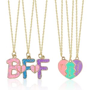 1 Ensemble De Colliers De Lettres Et 1 Ensemble De Colliers En Forme De Coeur,Bijoux D'épissage Créatifs,Colliers D'amitié,Colliers De Personnalité Mignons. - Neuf