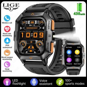 Lige Montre Intelligente Militaire Hommes Lampe De Poche Led 2.01 ''Écran Hd Montres De Sport De Plein Air Étanche 430 Mah Bluetooth Appel Smartwatch.Black. - Neuf