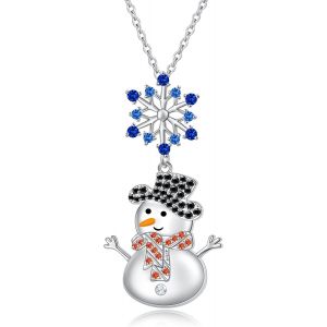 Collier Flocon De Neige Et Bonhomme De Neige Pour Femme En Argent Sterling 925 Avec Pendentif Bijoux De Noël Cadeaux Pour Femmes Filles Femmes,Argent Sterling - Neuf