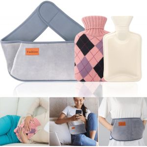 JGD-Bouillotte Eau Chaude avec Ceinture, Bouillottes en Caoutchouc avec Housse Peluche Douce Chauffe-Taille Bouillotte Ceinture Bouillotte &agrave; Eau pour la Sieste, R&egrave;gles, Soulagement de la Douleur, Ros - Neuf
