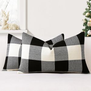 Cauc-Lot De 2 Housses De Coussin 40x60 Cm De Plaid Classique De No&euml;l Housses De Coussin Maison De Campagne Taie D'oreiller D&eacute;coratifs Pour Canap&eacute;, Salon Et Lit(Noir) - Neuf