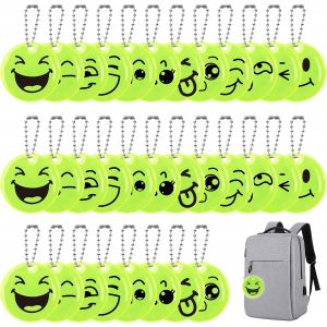 acdsgd-Lot de 30 r&eacute;flecteurs de s&eacute;curit&eacute; pour enfants - Porte-cl&eacute;s Smiley - R&eacute;fl&eacute;chissants - Convient pour cartable, sac &agrave; dos, veste, cyclisme, course, anniversaire d'enfant - Neuf