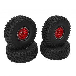 Lot de 4 pneus en caoutchouc RC de 1,9 pouce avec moyeu de roue en alliage d'aluminium rouge pour pieces de rechange de voiture RC - Neuf