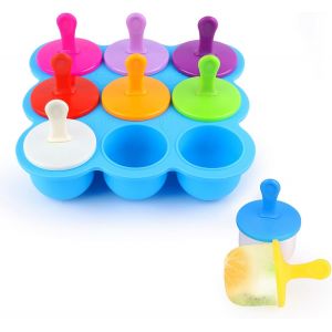 Eryi-Moulle A Glace En Silicone Sans Pba, 9 Cellules Bebe Avec Bâtonnets En Plastique Colorés, Moule À Glace Réutilisables Démoulage Facile Pour La Préparation De Popsicles Crèmes Glacées (Bleu) - Neuf