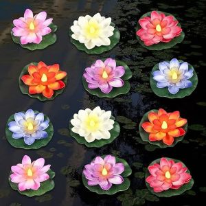 Lumières de Piscine Flottantes, (5,9''/12 pièces)Nénuphars Artificiels Flottants avec lumière jaune lumiere piscine lampe piscine à piles pour piscine LED Lumières de fleur de lotus pour étang décor - Neuf