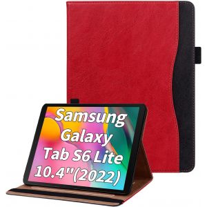 Naeryut-Coque Pour Samsung Galaxy Tab S6 Lite 10.4"" Étui Pour Tablette 2024/2022/2020 P610 P620 Housse Pu Cuir Flip Support Portefeuille Protection Housse Tablette,Rouge - Neuf