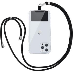 MAA-Cordon Telephone Portable, Tour de Cou Téléphone Universelle avec Patch, Réglable Amovible en Nylon Collier Lanière Corde en Bandoulière Compatibles avec Plupart des Smartphones Case, Noir 01 - Neuf