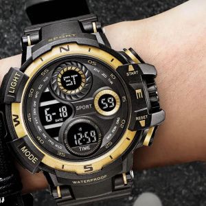 Yikaze Montre Numérique Noire Pour Hommes Montres De Sport Étanche Chronographe Extérieur Horloge À Main G Infanterie Choc Étudiant Montre-Braceletblack Gold - Neuf
