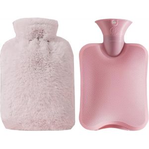 Bouillotte Eau Chaude Moelleuse,2L Grande Bouillotte Regles Douloureuses,Housse en Peluche Moelleuse et Douce,Main/Ventre/Cou pour Soulagement de La Douleur & Nuits Chaudes Cosy (Rose) - Neuf