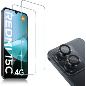 CAUC-Compatible avec Xiaomi Redmi 15C 5G/4G Protection &eacute;cran, 2 Pi&egrave;ces Verre Tremp&eacute; [3D Couverture Compl&egrave;te]+ 1 Pi&egrave;ces Cam&eacute;ra Protecteur, 9H Duret&eacute; HD Sans Bulles Anti-rayure Protection D&eacute;cran - Neuf