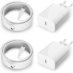 JGD-2-Pack 20W Chargeur Rapide USB C et 2M Cable pour iPhone 16/16 Pro/15 Pro Max/15 Plus, iPad Pro, Samsung Galaxy S22, USBC Prise Secteur Mural Type C Alimentation Adaptateur - Neuf