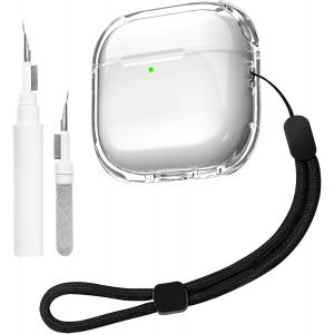 MEVRONISSHOP-tui Transparent Compatible avec AirPods 4 avec Kit de Nettoyage, Coque de Protection en TPU Souple Compatible avec AirPods 4&egrave;me G&eacute;n&eacute;ration avec Bracelet, Support de Charge Sans Fil, Anti - Neuf