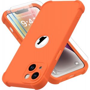 Kal-Coque Pour Iphone 14 Plus + 2 Pièces Verre Trempé Protection Écran, Antichoc Souple Silicone Tpu Arrière Rigide Pc Avant Housse De Protection Pour Iphone 14 Plus Case 6,7"" Orange - Neuf