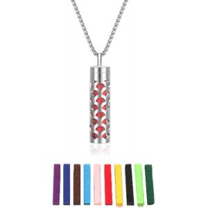 Kal-Collier D'huiles Essentielles Pour Femmes, Collier Pendentif D'aromathérapie En Acier Inoxydable Avec 10 Tampons En Feutre, Cadeau De Bijoux D'huiles Essentielles Pour Femmes Et Hommes (I) - Neuf