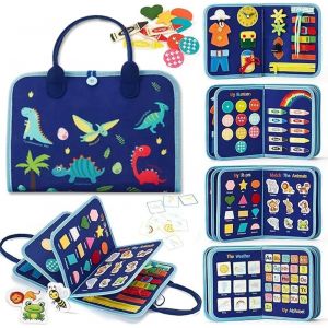 KAJGL-Busy Board Montessori Pour Bébé,Jouets D'Activité Et De Développement,Educatif Sensoriel Jouets Pour Les Tout-Petits,Jouet De Voyage Pour Avion Et Voiture,Cadeau Pour Garcon Fille(Dinosaure) - Neuf