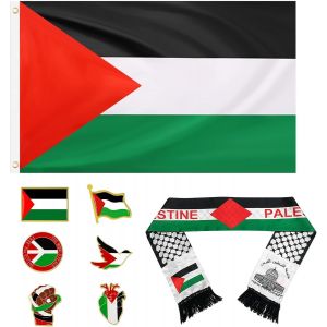 Mevronisshop-Drapeau Palestine150 X 90 Cm + 6*&Eacute;pingle Palestine + Palestine &Eacute;charpe 135 X 13.5 Cm, &Eacute;charpe Drapeau &Eacute;pingle, D&eacute;coration D'ext&eacute;rieur, Accessoires Vestimentaires, Pour Hommes Et Femmes - Neuf