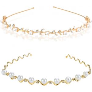Tianyi-2 Pi&egrave;ces Accessoires Pour Cheveux De Mari&eacute;e, Diad&egrave;me Dor&eacute;, Bandeau En Cristal &Eacute;tincelant Pour Mariage Femme, Fleurs Pour Femmes Filles, Couronne Bandeau (Feuilles) - Neuf