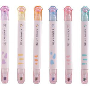 Lot De 6 Surligneurs &Agrave; Double T&ecirc;te - Mignon - Plagioc&eacute;phalie Claire - Protection Des Yeux - Double T&ecirc;te - Accessoire De Marqueur Lumineux Et Vintage - Pour Scrapbooking, Journaling, Notes,[Z1241] - Neuf