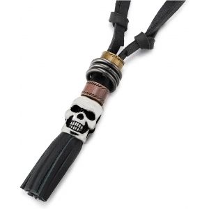 Kal-Cr&acirc;ne Long Cuir Gland Noir - Collier Pour Homme Femme - Avec Cordon En Cuir R&eacute;glable - Neuf