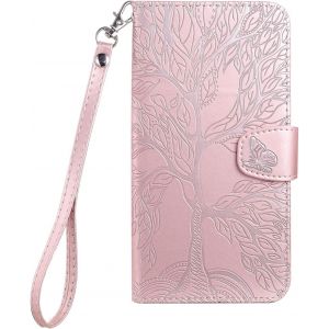 Kal-Coque Pour Redmi Note 11 Pro/Redmi Note 11 Pro+ 5g, Arbre De Vie Papillon Motif Housse Case En Cuir Synthétique Cover À Rabat, Portefeuille Étui De Protection Avec Fentes Pour Cartes, Or Rose - Neuf