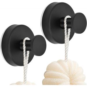 Lot de 2 crochets à ventouse en acier inoxydable avec ventouse-Sans perçage-Crochets muraux autocollants pour salle de bain,cuisine,bureau (noir) - Neuf