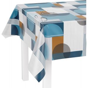SJZG-Nappe Lavable Au Mètre - 160 X 140 Cm (Bord Coupé) - Motif Cercles Et Carreaux Bleus - Imperméable - Idéal Comme Nappe Ou Chemin De Table Pour Tente À Bière - Neuf