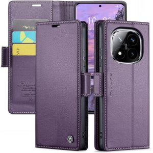 Kal-Coque Pour Xiaomi Redmi Note 14 Pro 5g/Poco X7+ 2 Pi&egrave;ces Verre Tremp&eacute;,Antivol,Prend En Charge Le Chargement Sans Fil, Pochette Fermeture Magn&eacute;tique Flip Case-Violet - Neuf