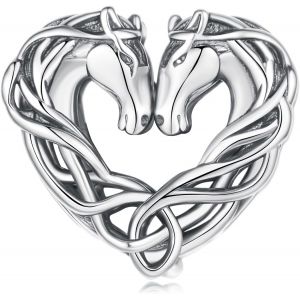 Breloque Double Cheval N?Ud Celtique En Argent Sterling 925 - Amour C?Ur Infini - Compatible Avec Bracelet Pandora - Collier Pour Femme - Neuf