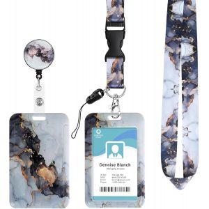 KALANKA-Porte Badge Cordon Tour de Cou, Porte-cartes avec Swivel Lobster Clasp Rétractable pour Cartes d'transport d'étudiant d'infirmière, Carte de Bureau (gris) - Neuf