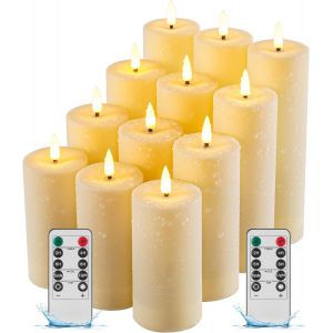 Subzonal-12 Pack Bougie Led &Eacute;tanche Ext&eacute;rieure Sans Flamme Avec T&eacute;l&eacute;minuterie, Bougie Pilier Led Clignotante R&eacute;aliste Pour Les Mariages, Les Festivals, L&iquest;Ext&eacute;rieur Et La D&eacute;coration Int&eacute;rieure - Neuf