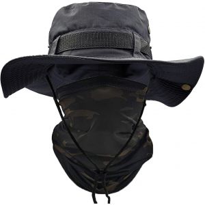 Chapeau De Soleil Hommes À Large Bord Camo Chapeau Homme Visage Écharpe Camouflage Militaire Armée Chapeau Seau Safari Chapeaux De Randonnée Chasse Maille Plage Cap.[Z111] - Neuf