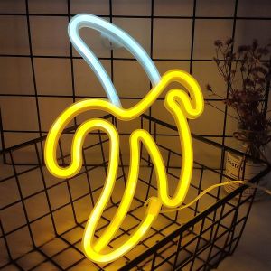 Banane Néon Signe De Lumière Led Banane Neon Signe Lampe Murale Propulsée Par 3 Aa Batterie/Usb Charge Led Banane Night Light Pour Chambre À Coucher Enfants Salle D'enfants Décor Fête De Mar - Neuf