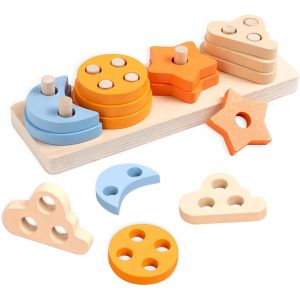 Jouet en Bois Jouet Bebe pour Enfant,Jeux Montessori Educatifs Jouet Enfant,Cadeau Garcon Fille Jouets Montessori à Empiler et de Tri 1 2 3 Ans.[F10] - Neuf