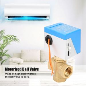 Vanne a boisseau spherique motorisee 3 voies en laiton DN20 pour climatiseur AC220 V - Neuf