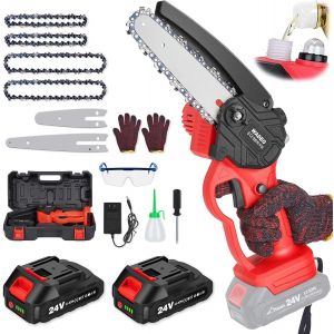 CHECARZHN--NO1-Mini Tronçonneuse A Batterie, 4/6 Pouces Tronçonneuse Sans Fil, Tronçonneuse Avec Graisseur Automatique Et Batterie Rechargeable 24V, Adaptée À La Coupe Du Bois, L'Élagage Le Jardin - Neuf