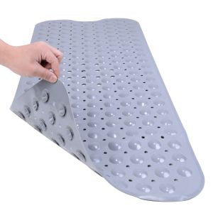 Tapis de bain et douche 99,1 x 40,9 cm, antidérapant, extra large, avec ventouses, lavable en machine, avec trous de drainage, gris - Neuf