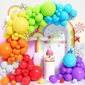 Rainbow Balloon Arch Kit, 124 Pcs Garland Balloons Multicolor For Kids Girls Boys Birthday Party Wedding Christening Bachelorette Baby Shower Carnival Decoration - Neuf