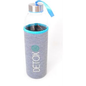 Letnerny-Bouteille Isotherme En Verre Avec Housse Isolante Gr , Couvercle En Acier Inoxydable Et Poignée Bleue 600 Ml - Neuf